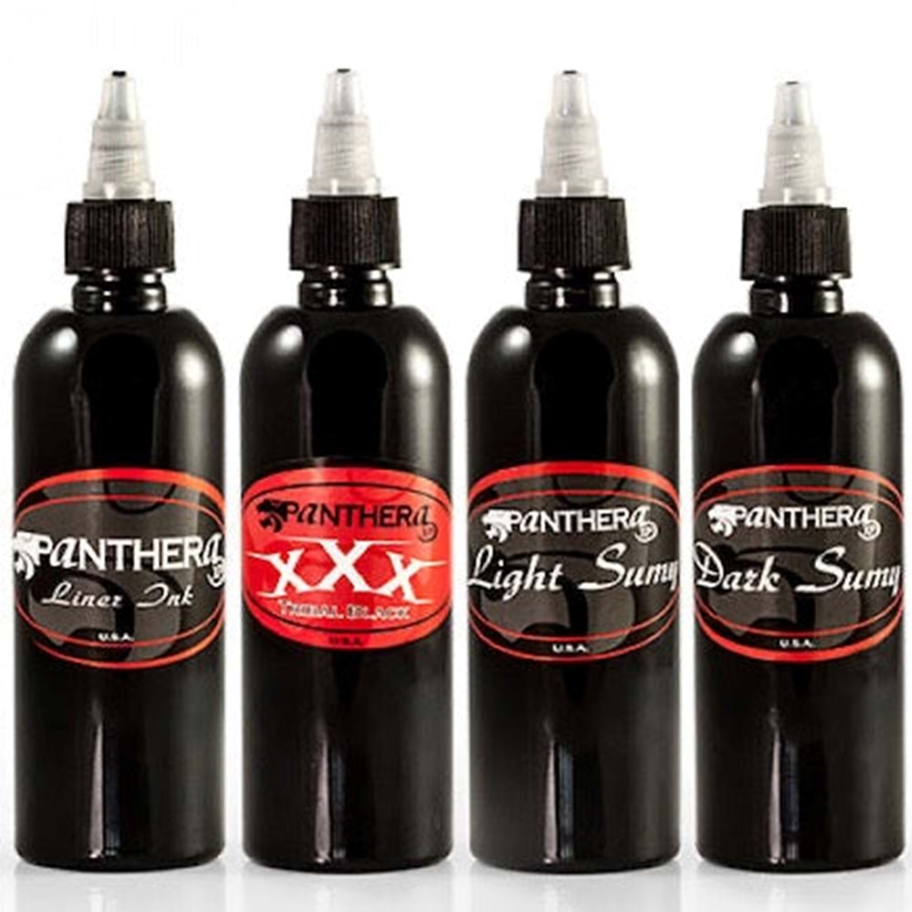 PANTHERA BLACK INK SET 4 X 5 OZ - DARK SUMI, LIGHT SUMI, LINER, TRIBAL BLACK