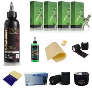 STARTER KİT 2- DÖVME SETİ İĞNE/BOYA/SARF MALZEMELER/SUNİ DERİ