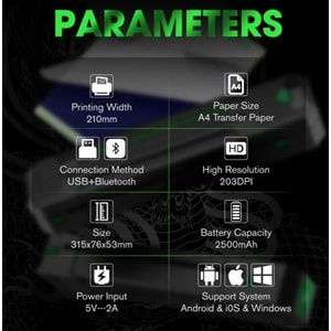 EZ TATTOO Stencil Yazıcı Siyah Kablosuz 2500mAH Pil