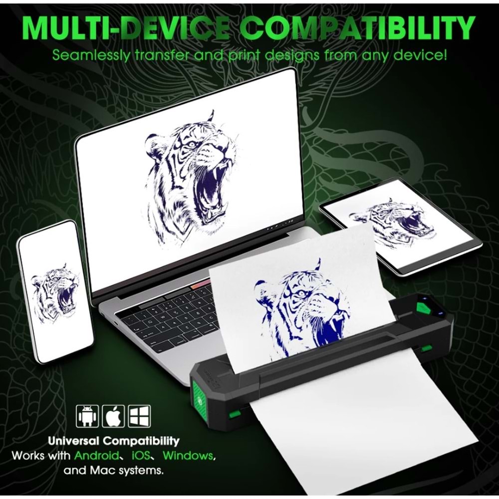 EZ TATTOO Stencil Yazıcı Siyah Kablosuz 2500mAH Pil